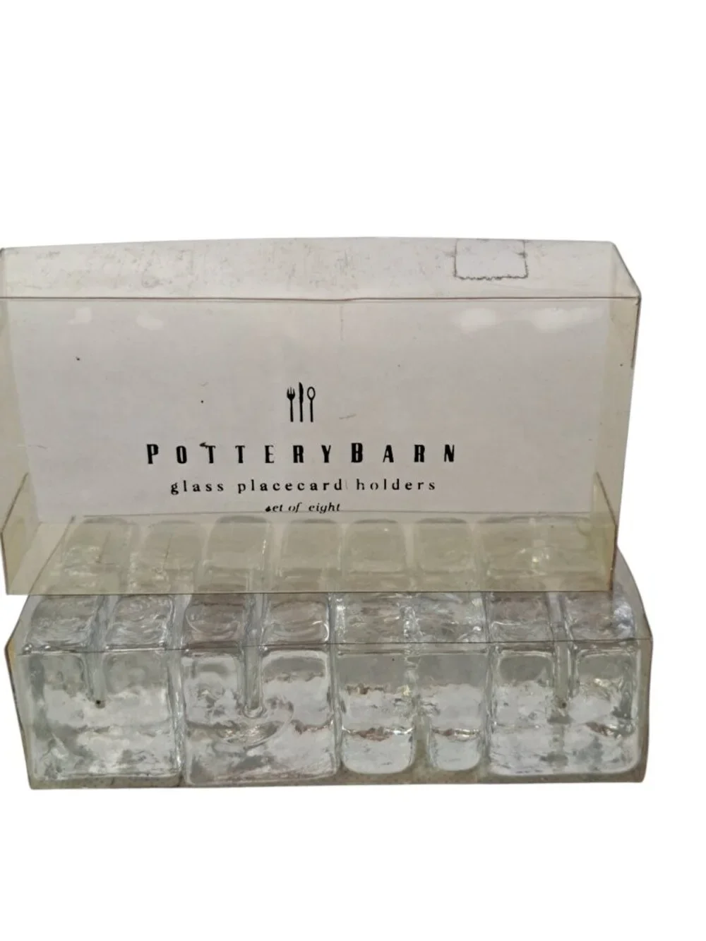 Pottery Barn Placecard Holders Clear Glass Cubes Wedding Shower Display Set 8